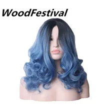 WoodFestival 20inch Women Wigs Hair Heat Resistant Black To Navy Blue Curly Synthetic Wig Cosplay цена WoodFestival 20inch Women Wigs Hair Heat Resistant Black To Navy Blue Curly Synthetic Wig Cosplay цены онлайн