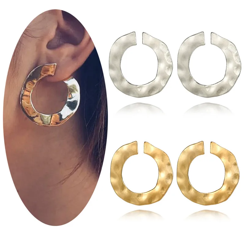 Vintage Gold Punk Twisted Round Stud Earrings For Women Irregular