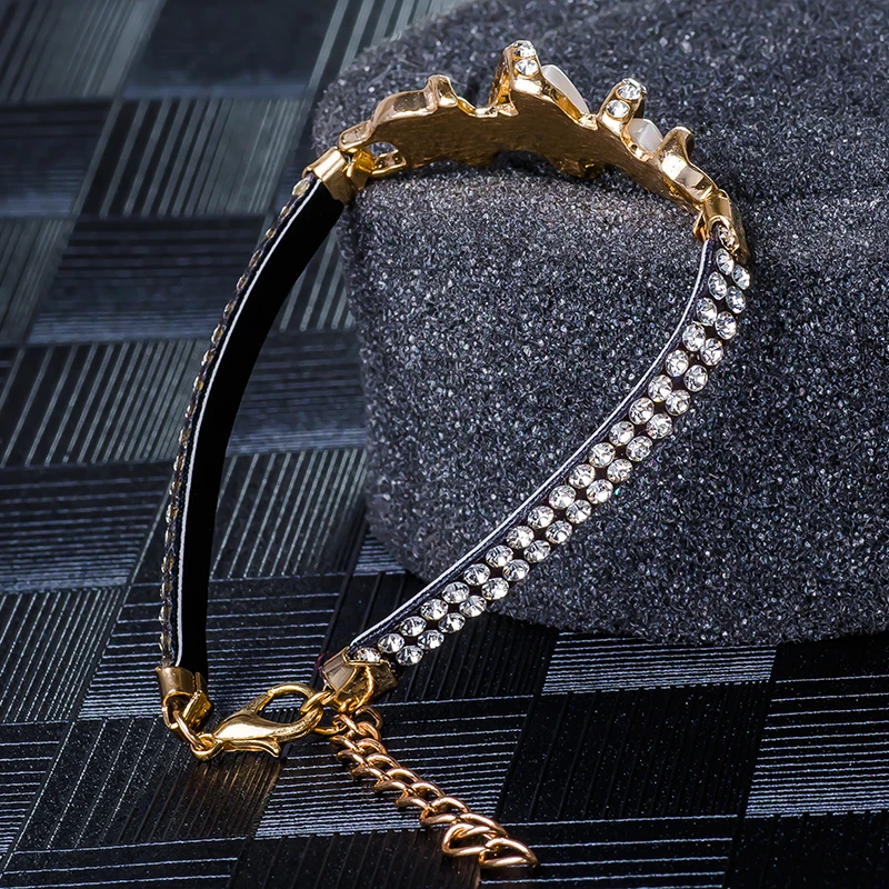 SHUANGR, очаровательный браслет, кожаный ремешок с австрийским кристаллом, золотой цвет, натуральный камень, браслет для женщин, TL239