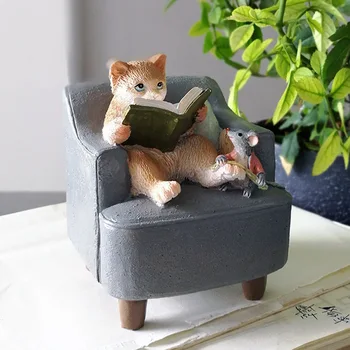 

Christmas gifts Creative reading Cat ornaments Figurine Resin animal Decorations Gifts for boys Festival Crafts Sofa model