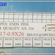 260 шт 0,9 мм Диаметр высокого качества из нержавеющей стали, открытые концы шпильки от размера 4 мм до 29 мм