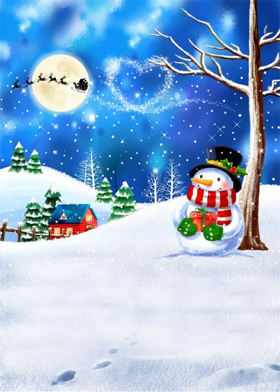 Winter Vinyl Cloth Cartoon Snowman Christmas Scenic Photography Snowman Christmas Scenic Photography