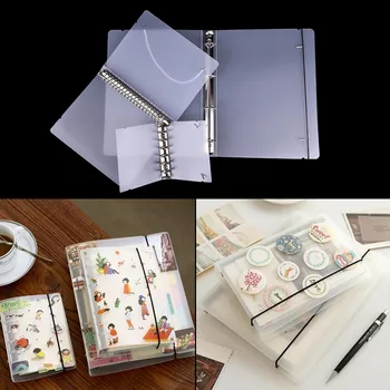 

Plastic Clip File Folder Transparent Color Plastic Notebook Journal Loose Leaf Ring Binder Diary Planner Cover A4