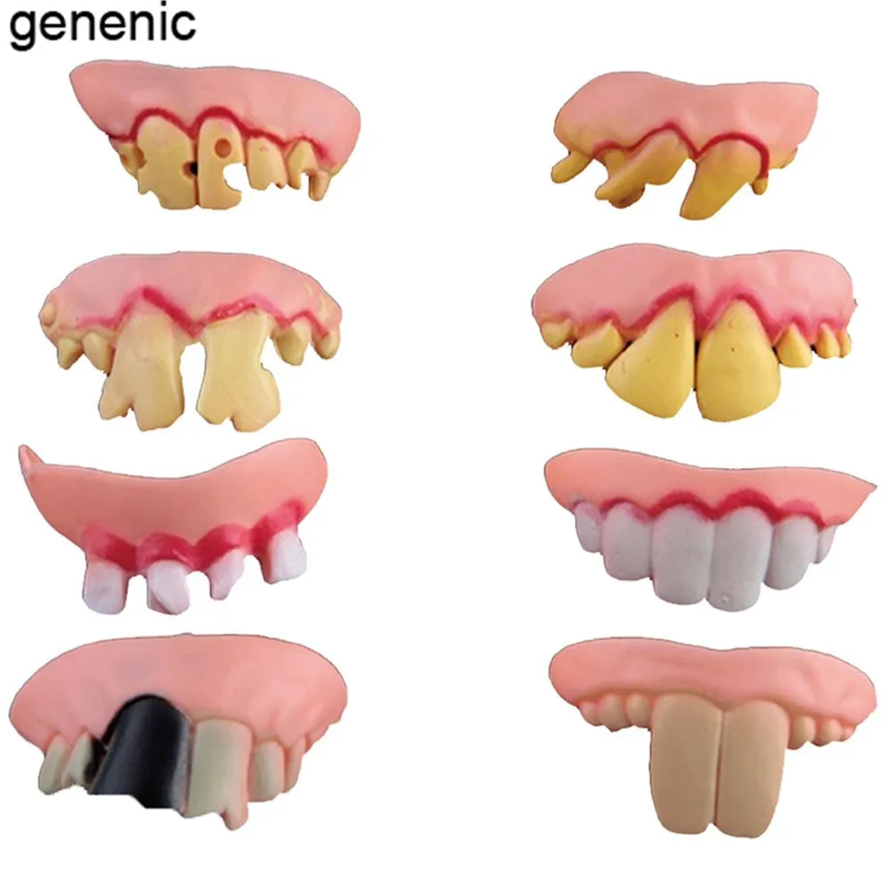 

New 10pcs Funny Goofy Fake Vampire Denture Teeth Halloween Decor Prop Trick Toy