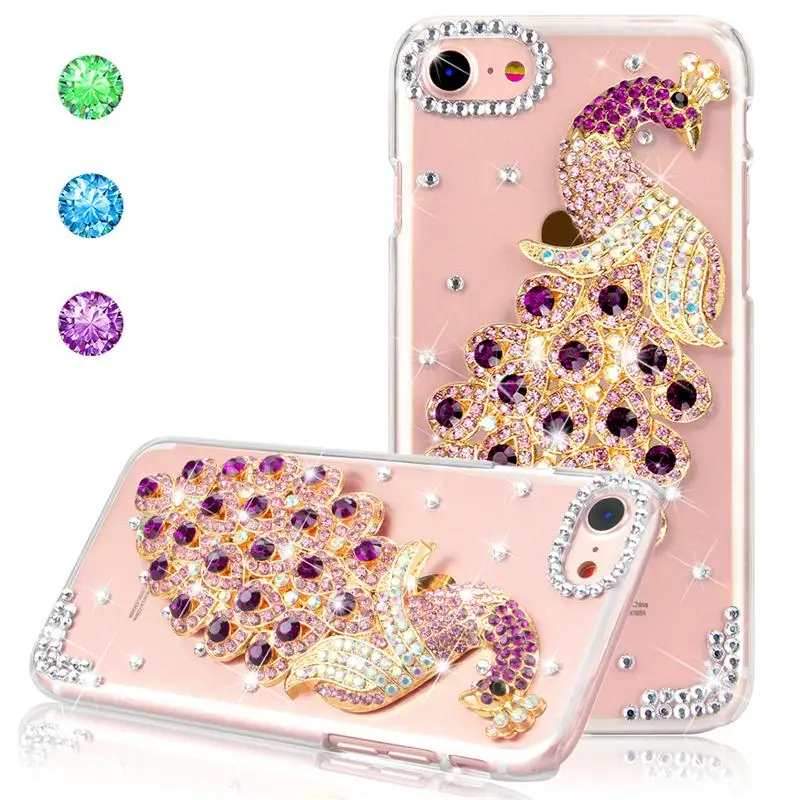 

Rhinestone Peacock Case For IPhone 7 / 7 Plus Glitter Diamond Transparent Hard PC Cover For IPhone 6 6s Plus Case Coque Luxury