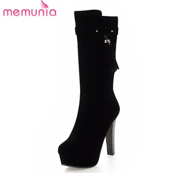 

MEMUNIA 2020 new arrival mid calf boots women flock zipper platform boots round toe autumn winter boots high heels shoes woman