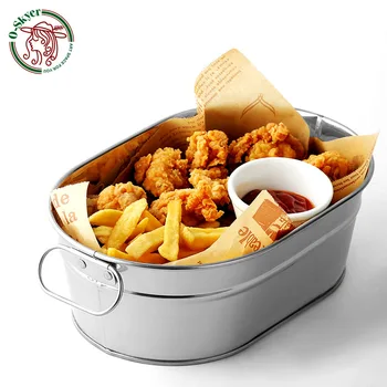 

OSKYER stainless steel food storage buckets thicken metal oval food grade snack bucket french fries container snack bucket