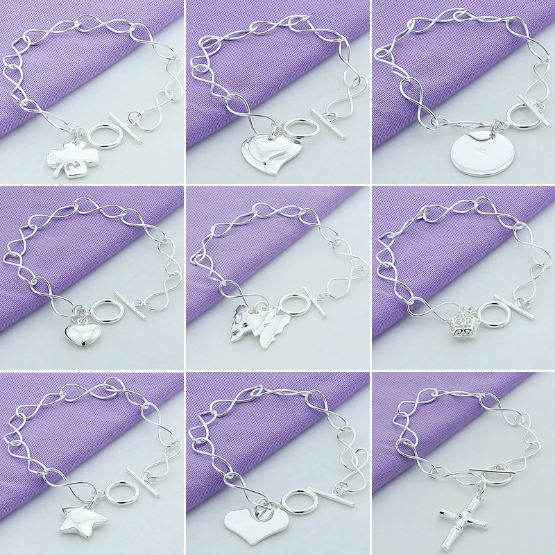 

New Simple Cuff Bracelets 925 Sterling Silver Cute Star Heart Charm Bracelet for Women Men