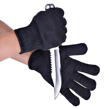 

2 pairs hand protect level 5 chef butcher industrial factory use black polyester steel wire anti cut resistant work gloves