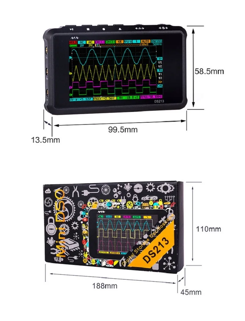 DS213 Мини цифровой осциллограф Портативный 15 МГц Пропускная способность 100MSa/s частота дискретизации 4 канала с логическим триггером