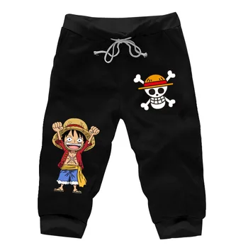 

Mens One Piece Beach Print Cotton Shorts Anime characters Luffy Cosplay Sweatpants Knee Length Fitness Jogger Trousers 122707