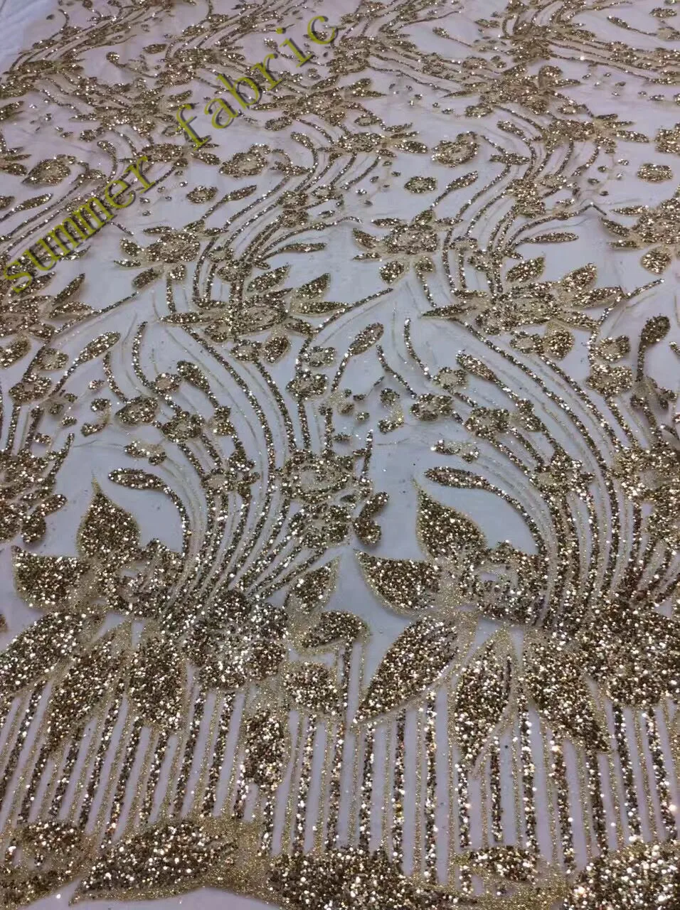 Champagne gold Tulle Glitter Lace Fabric For Wedding Dress S 11251