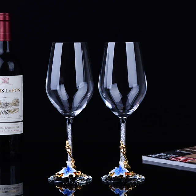 1 пара эмаль Цвет вина Стекло чашки кубок винограда кристалл набор Европа Стиль большой Ёмкость шампанское домой Drinkware свадебные подарки