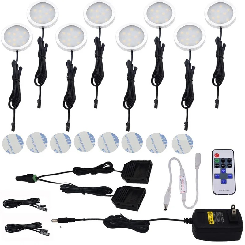 Aiboo LED Under Cabinet Dimmable Lighting Puck Lights 8 Lamps Kit with Wireless Remote for Kitchen Counter Shelf Lighting