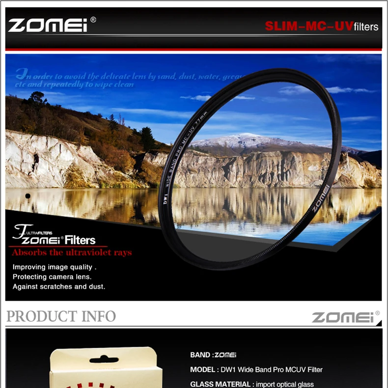 Câmera Filtro Filtro Ultravioleta MCUV Filtro Zomei