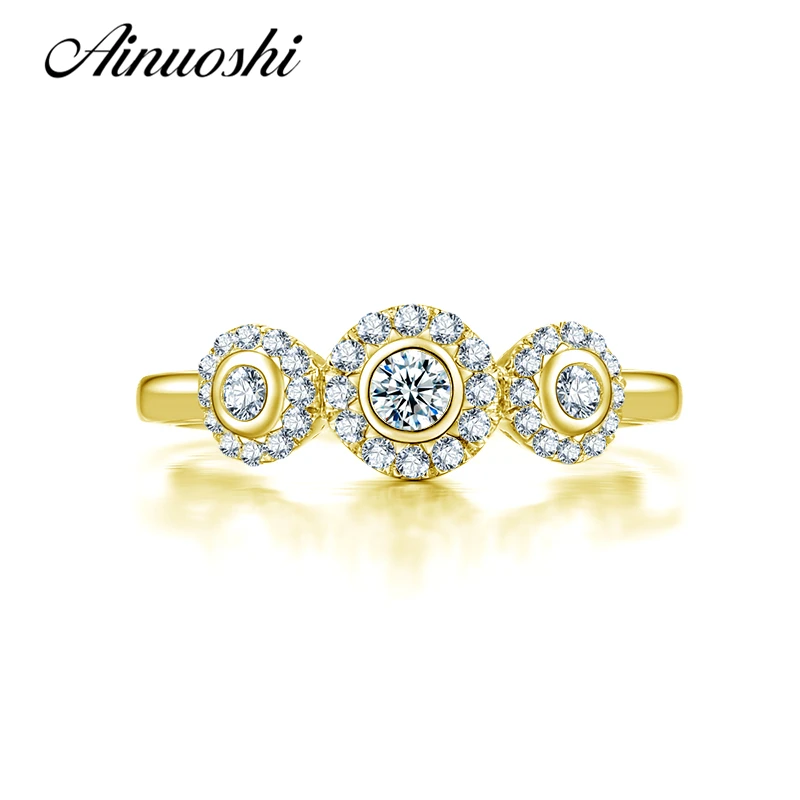 

AINUOSHI 10K Solid Yellow Gold Women Wedding Rings Unique Design NSCD Anillos Mujer Jewelry Simulated Dimond Ring Bijoux Femme