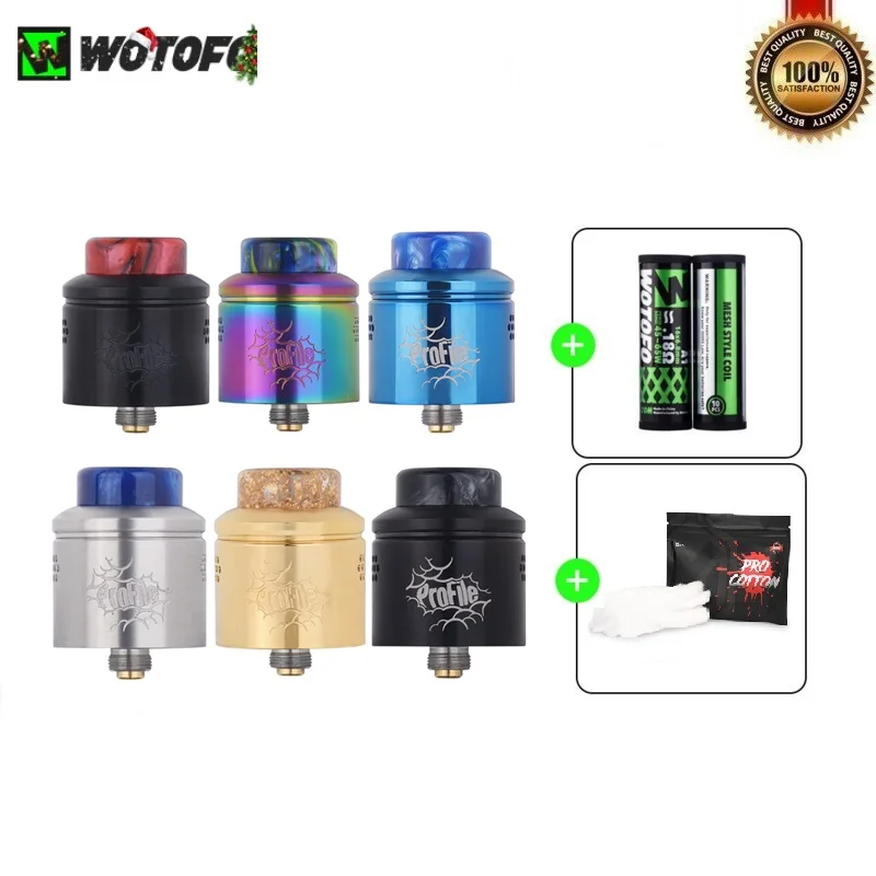 

Original Wotofo Profile RDA Tank 24mm E-cigarette Atomizer with 10pcs Mesh Coil 0.18ohm and Coil Mater Cotton fit 510 Thread Mod