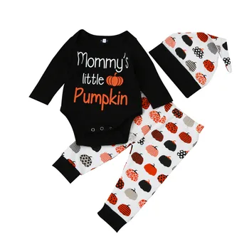

Halloween baby suit long-sleeved pumpkin children suit baby three-piece set