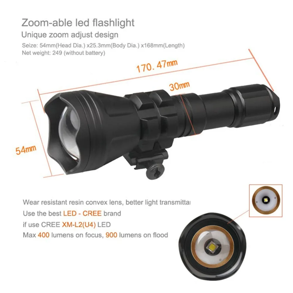 Мощный охотничий фонарь Asafee B158 Cree XM L2 U4 светодиодный фонарик масштабируемый с