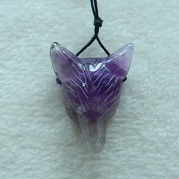 

New,Carved Amethyst Wolf Head Pendant Bead,27x20x10mm,5.0g