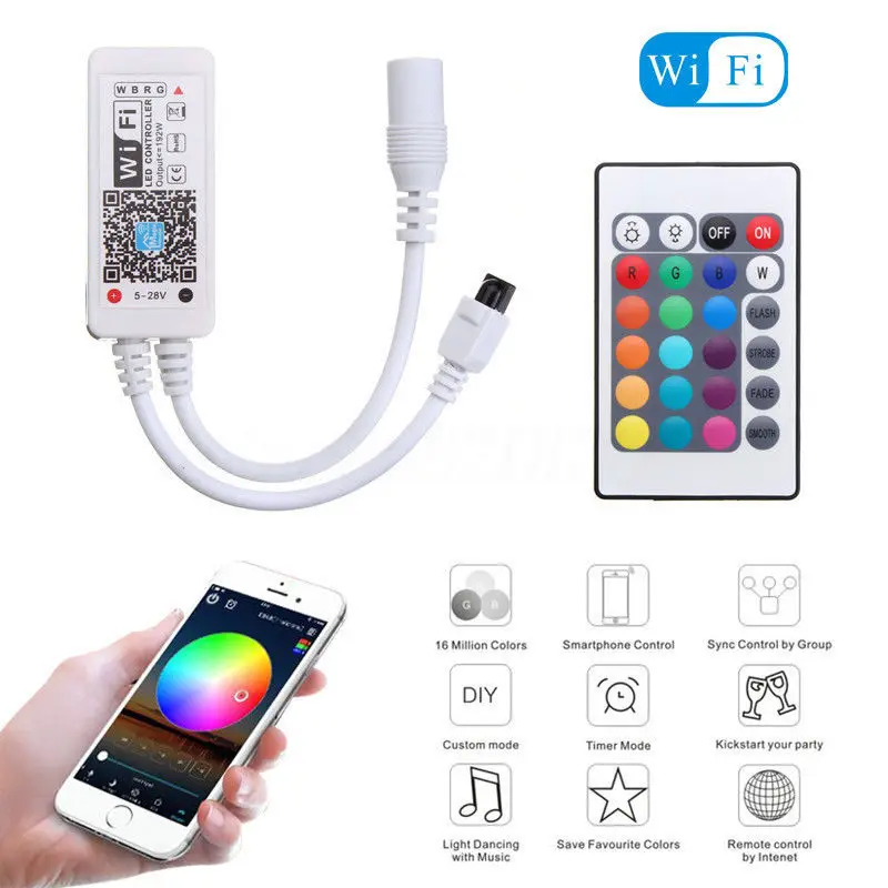 

wifi led controller wireless RGB RGBW dimmer iOS Android APP 24Key IR Remote Controler 5V 12V 24V for 3528 5050 LED Strip light