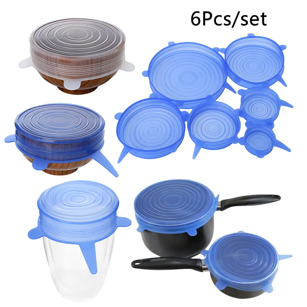6PCS/Set Silicon Stretch Lids Universal Lid Silicone Food Wrap Bowl Pot