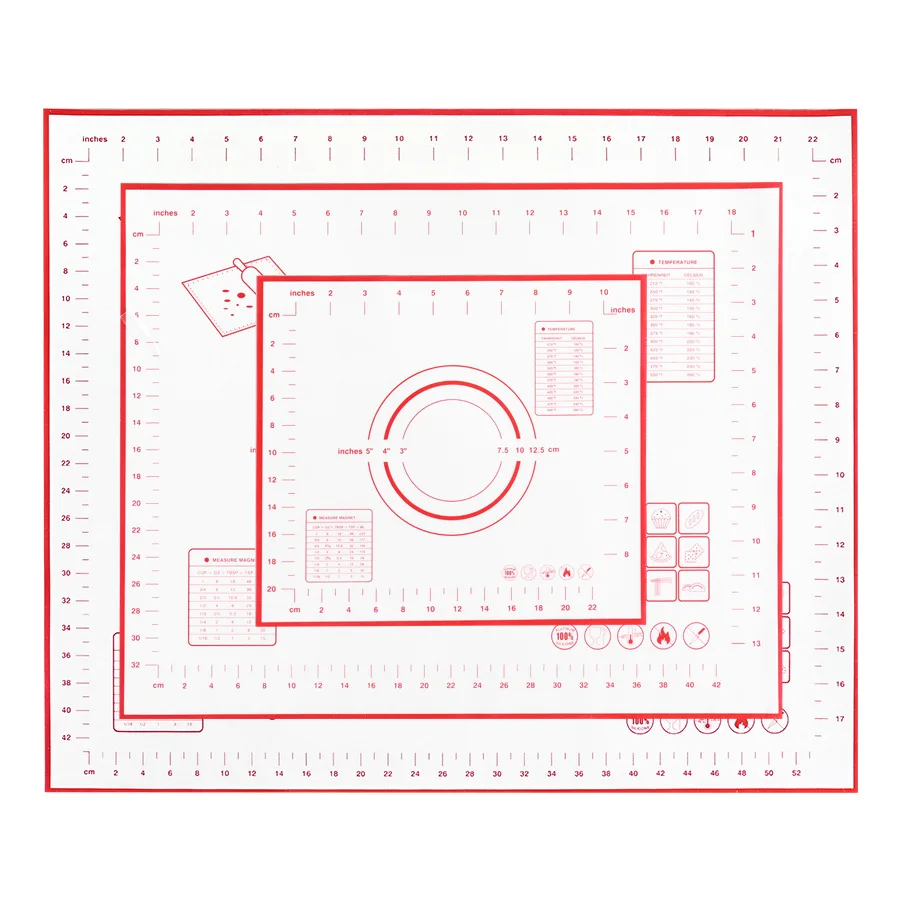 Противоскользящий силиконовый коврик для выпечки с измерениями для силиконового коврика для выпечки, коврик для раскатки теста, вкладыш для духовки, коврик для помадки/пирога