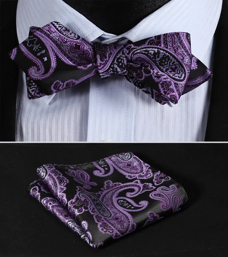A105 100/%Silk Jacquard Woven Men bow tie Wedding Butterfly Self Bow Tie Pocket Square Handkerchief BowTie Set Hanky Suit