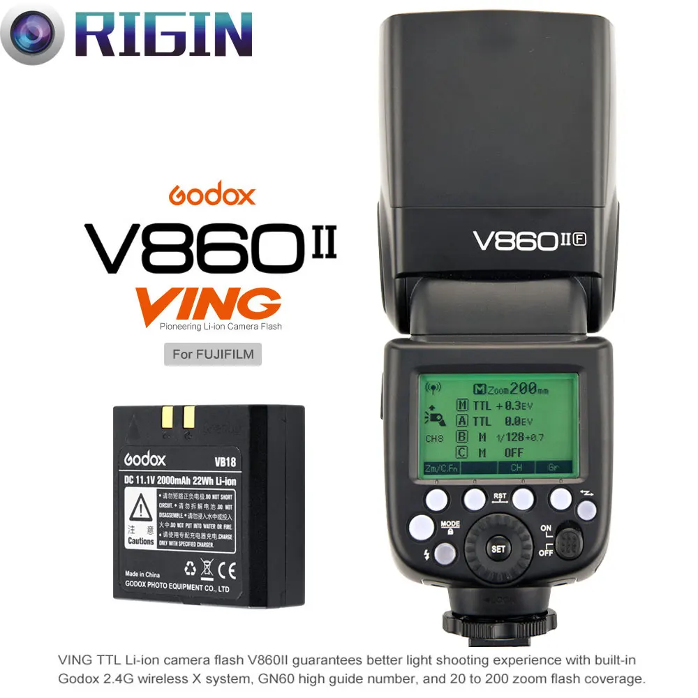 

Godox V860II-F GN60 HSS 1/8000s Off Camera Flash Speedlite 2.4G Wireless X System With lithium battery Kit For Fujifilm