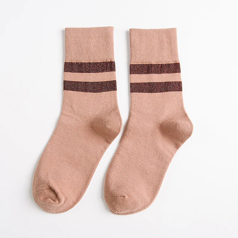 Новые модные женские носки, хлопок, 1 пара, шикарные полосатые Осенние повседневные длинные дышащие женские носки для школьниц - Цвет: Розовый