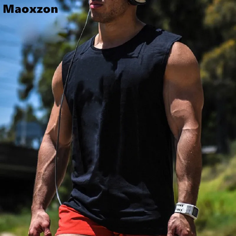 Maoxzon для мужчин хлопок свободные тренировки Фитнес безрукавки для женщин мужской бодибилдинг повседневное широкими плечами без рукаво