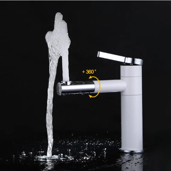

Simple Copper Basin Faucet European Hot and Cold Rotary Table Faucet White Paint Single Hole Faucet YM122