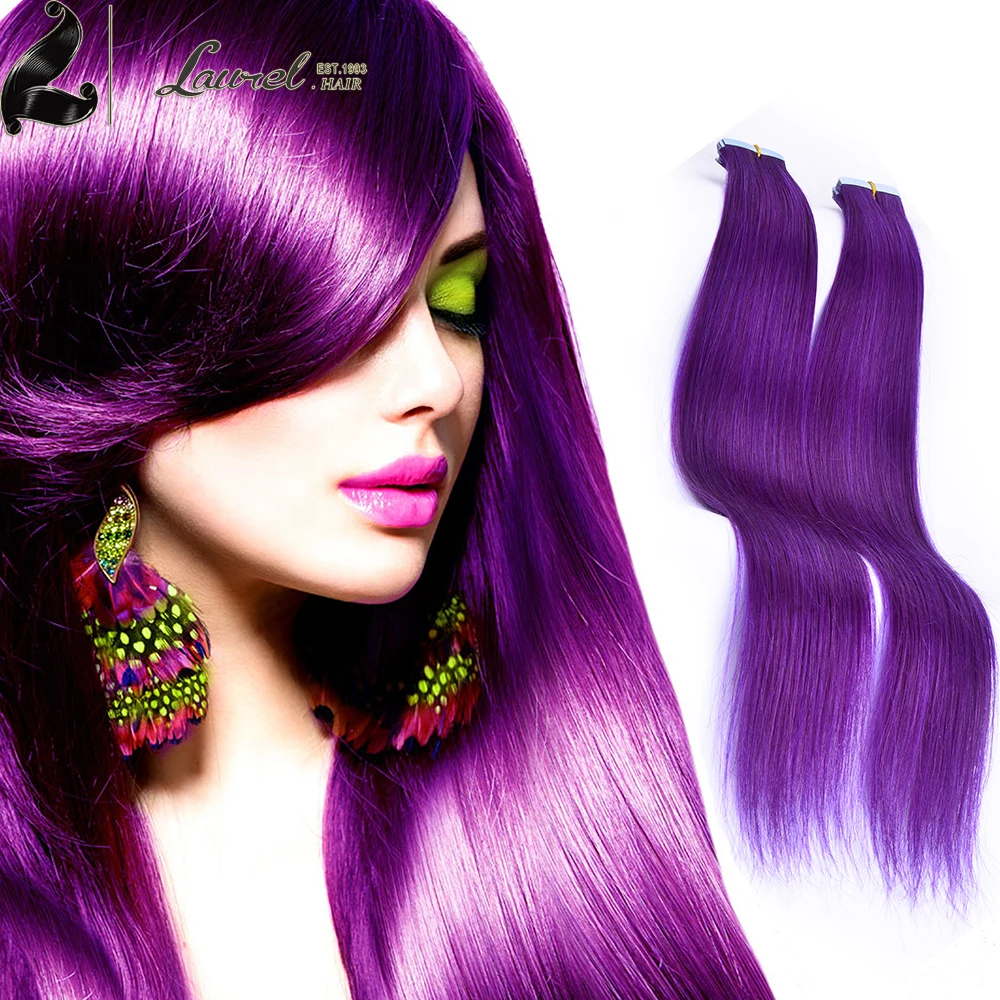 Purple 20Pcs Set Skin Weft font b Hair b font Extensions 16inch 18inch 20inch Remy Human