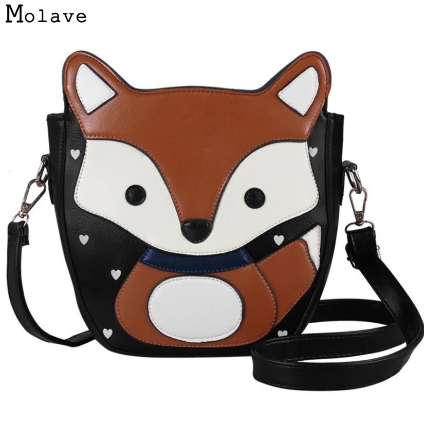 

Naivety drop shipping 2017 Women Handbag Cartoon Fox PU Leather Patchwork Shoulder Bag Campus Messenger Purse 28S7627