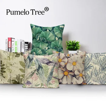 

Vintage Decorative Cushion Covers Green Plant Flower Pillow Case Plant Spring Green Cushions Cover Custom Throw Pillows Cases
