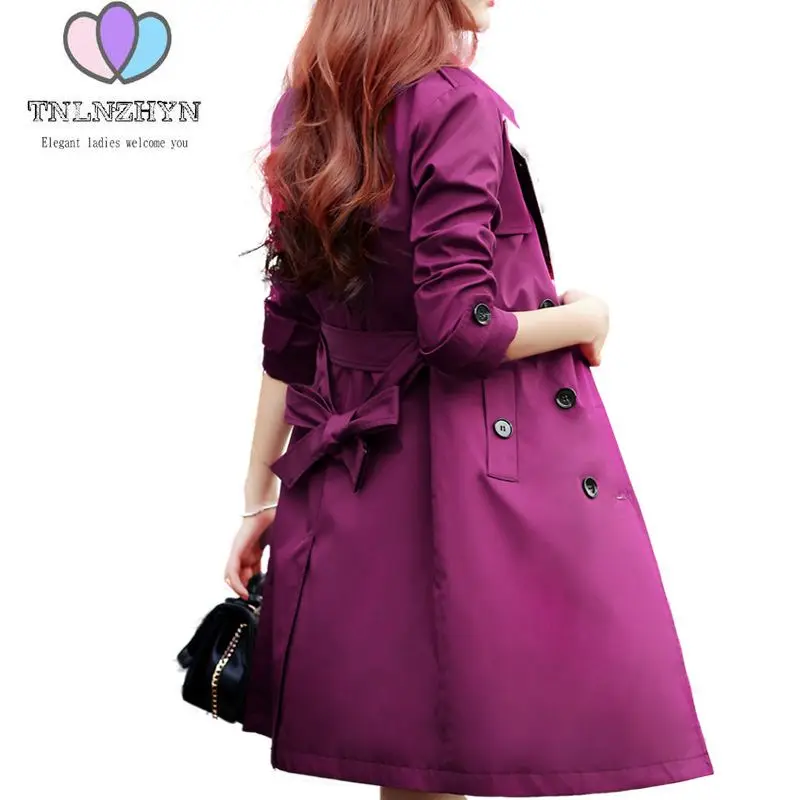 

Windbreaker Women 2019 Spring Autumn Fashion Large size Outerwear Double-breasted Solid color Purple Woman Trench Coat A138
