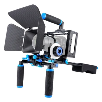 

YELANGU D222 Dual Handles Camera Shoulder Mount + Camera Cage Stabilizer Kit with Matte Box + Follow Focus for DSLR Camera