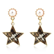 Dayoff Boho ผ้าฝ้ายตาข่าย Star Pearl Dangle ต่างหูผู้หญิงเครื่องประดับยุโรปประณีต Eardrop น่ารักยาว Dangle ต่างหู E540(China)