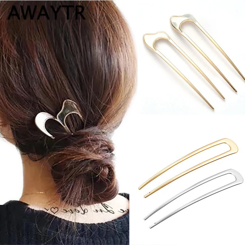 

AWAYTR Simple Geometric Hairpin for Women U-shaped Hair Sticks Hairclips Ladies Alloy Hair Accessories Headwear Headpieces