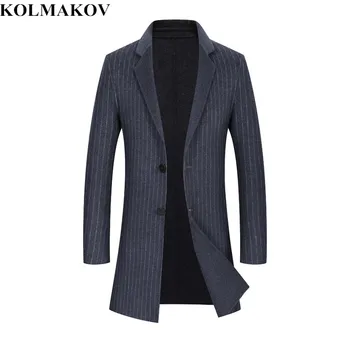 

KOLMAKOV Men's Dress 2018 New Arrival Mens Woolen Coats Double Faced Long Windbreakers Male Winter Wool Jackets for Business Men