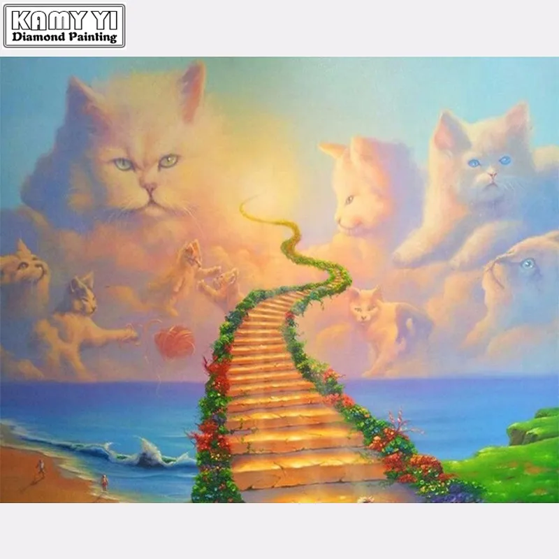 

Full Diamond 5D DIY Diamond Painting Ladder & clouds cat Embroidery Cross Stitch Rhinestone Mosaic Painting Decor Gift
