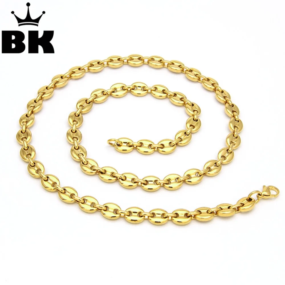 Sterling Silver w/ 14k Yellow Gold 8mm Rounded Puffed Marina Link Chain Necklace 