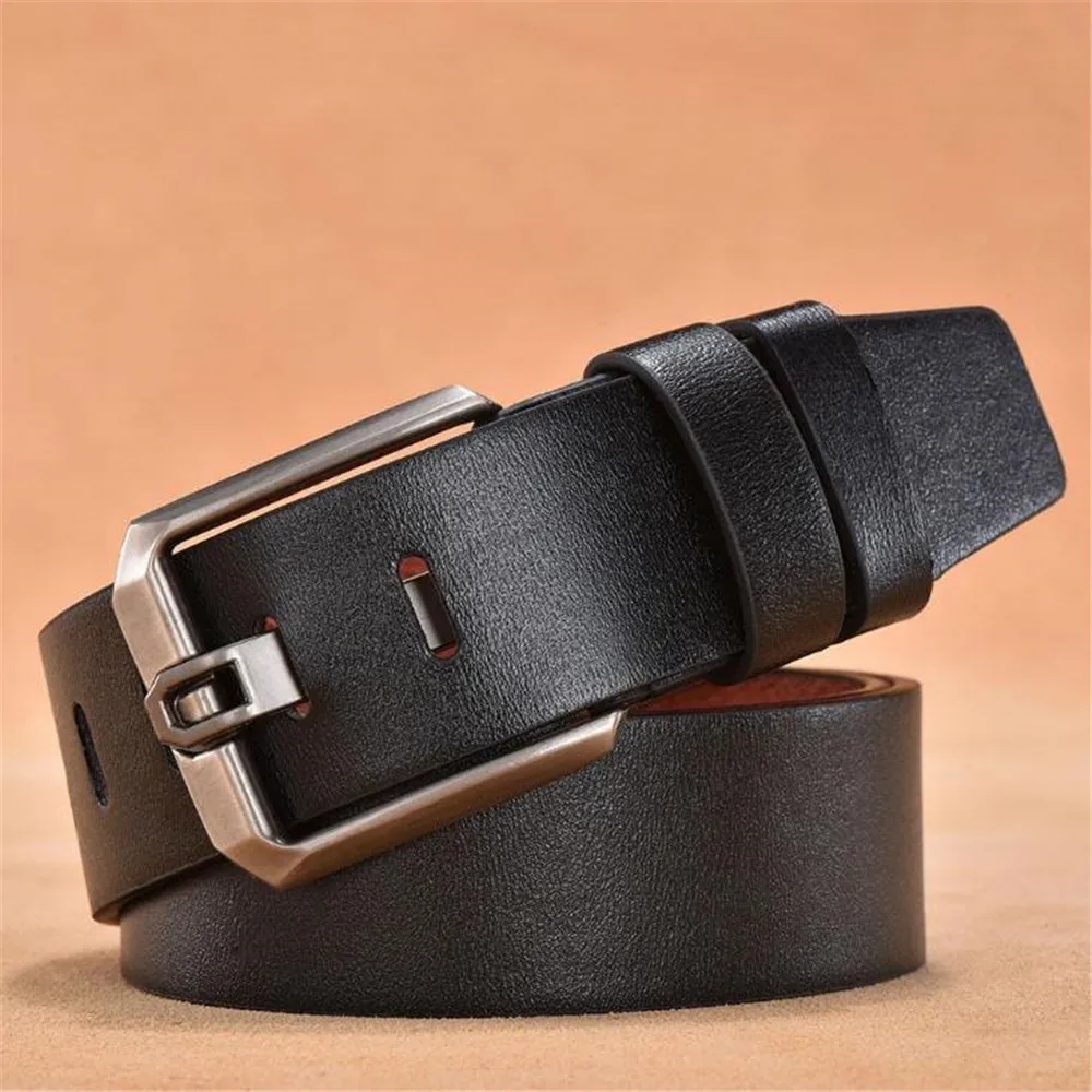 

Ouyitaomee Leather Belts Men Pin Buckle Male Waistband Black Genuine Leather Embossed Men's Belt 4.00cm Width Gift For Man