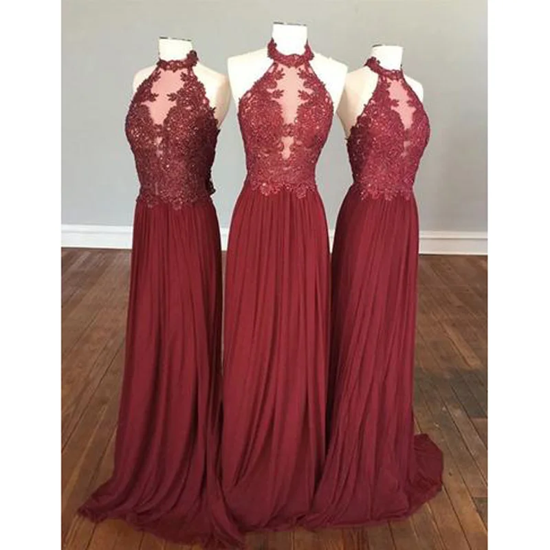 Burgundy Prom Dress, Long Prom Dress, 2017 Prom Dress, Halter Prom Dress