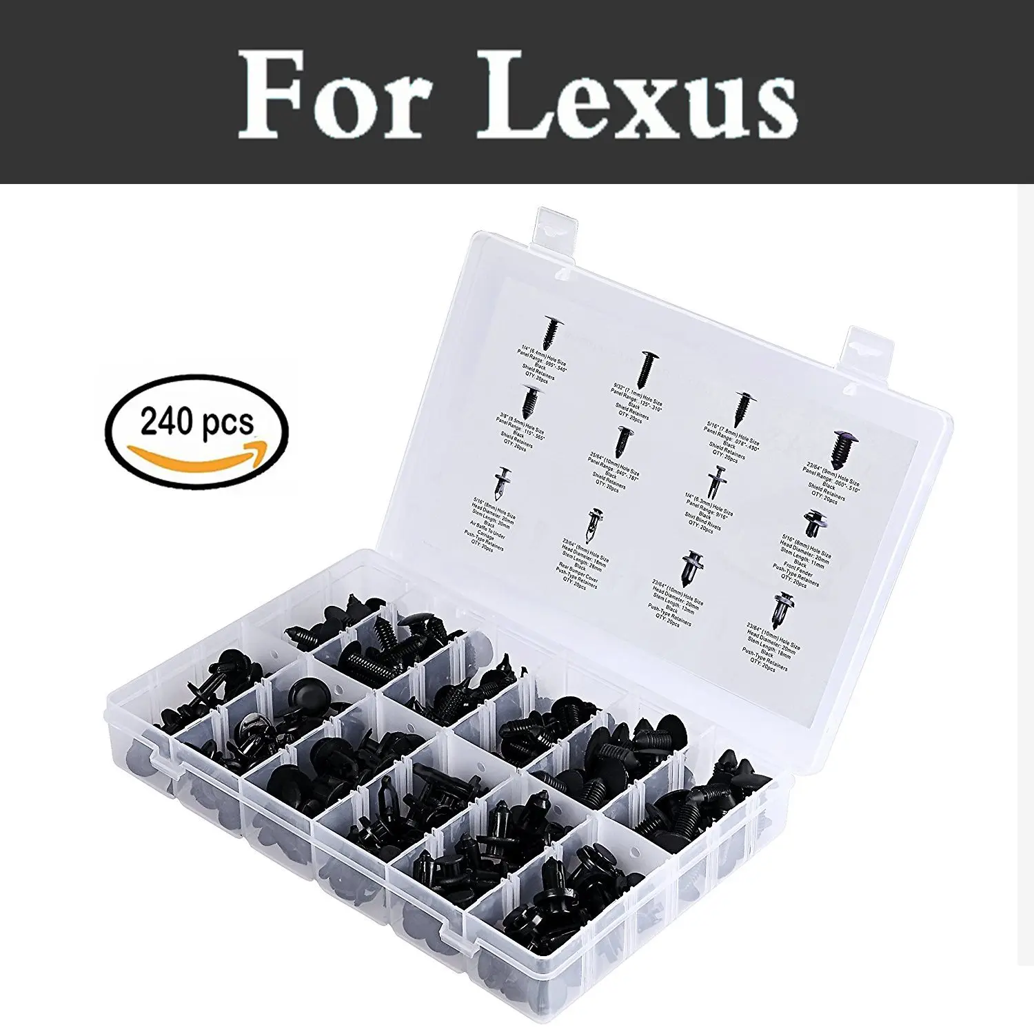 

240x Push Automotive Clips Plastic Storage Case Rivets For Lexus Ct Es Gs Gs F Gx Hs Is Is F Lfa Rc Rc F Rx Sc Screws Kit