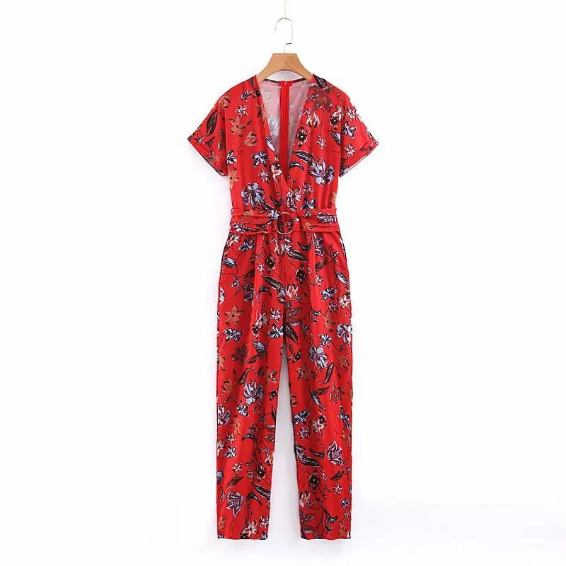 

new arrival Print Body Feminino Bodysuit Women Xl65-2086 European And American Wind Printed Belt Couplet Pants
