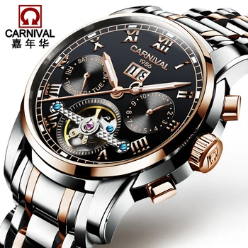

Watches Men Luxury Brand CARNICAL Automatic Mechanical Watch Waterproof Perpetual Calendar Leather Wristwatch Relogio Masculino