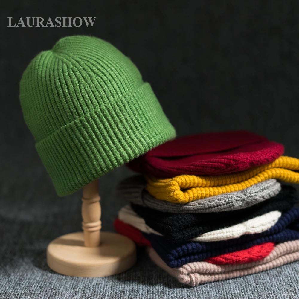 

LAURASHOW 9 Colors Soft 30% Wool Hat Winter Autumn Warm Women Men Wool Beanies Hat Skullies Cap Suit For 38-60cm