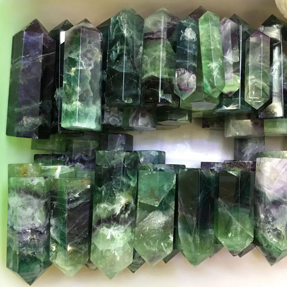 

1kg High quality polishing natural rock green and purple fluorite crystal points wand for sale