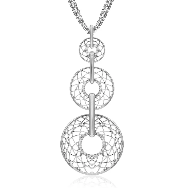 

Fanqieliu Long Silver Necklace Woman 3 Round Pendants Rhinestone Pendant Necklace For Women Environment-friendly Alloy FQL10514
